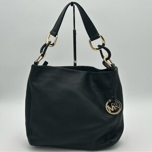 Michael Kors Black Hobo Bag with Gold Accents
